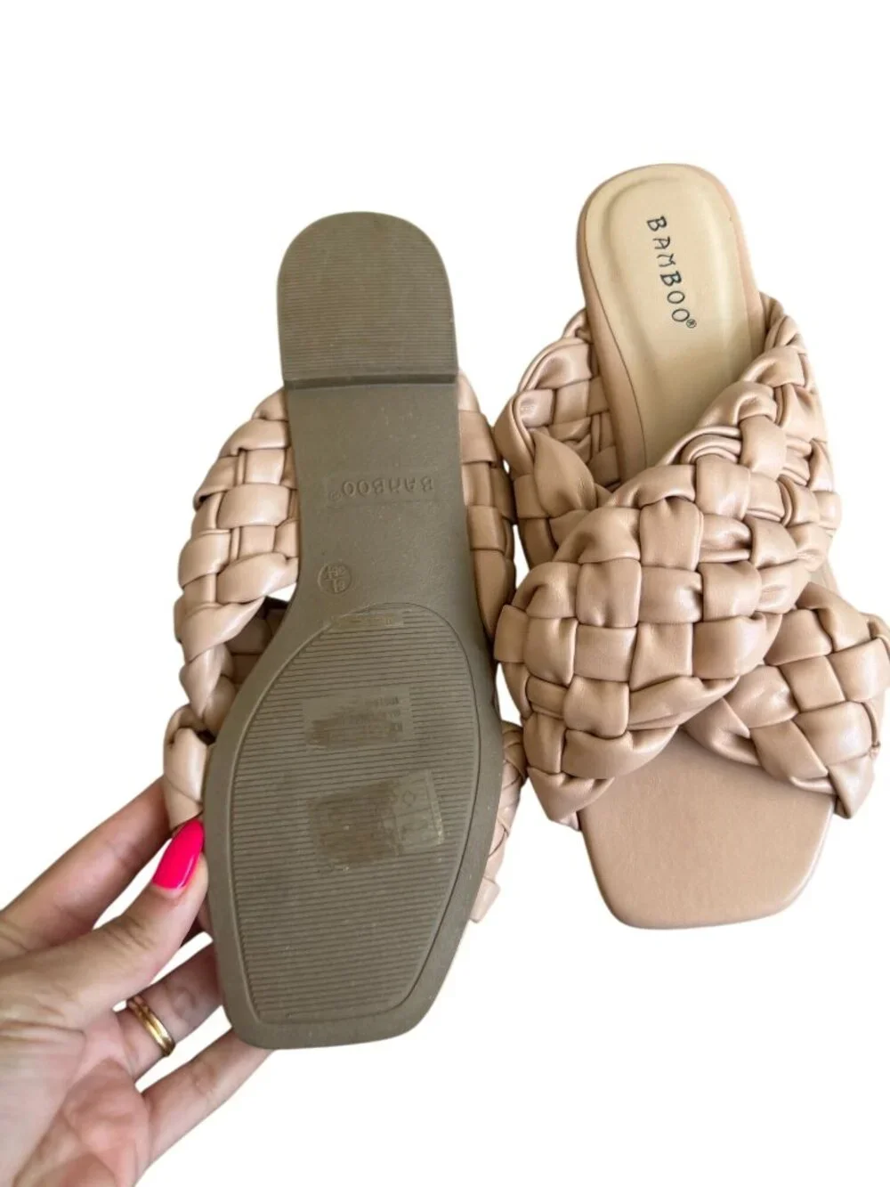 BAMBOO Beige Woven Braided Slide Sandals Size 6.5 NEW NWOB